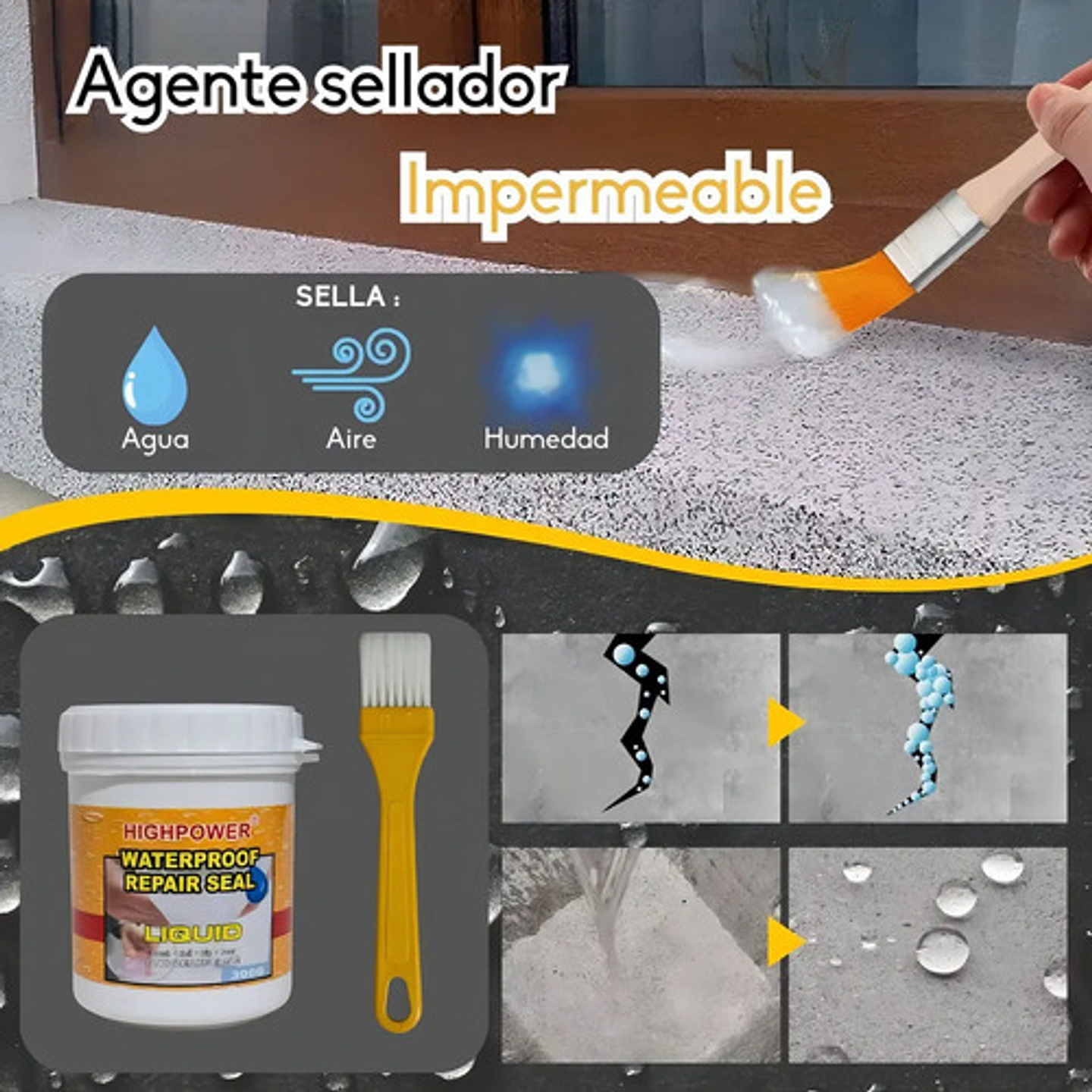 X3 Tapagotera Sellador Impermeabilizante 300g + Brocha 6