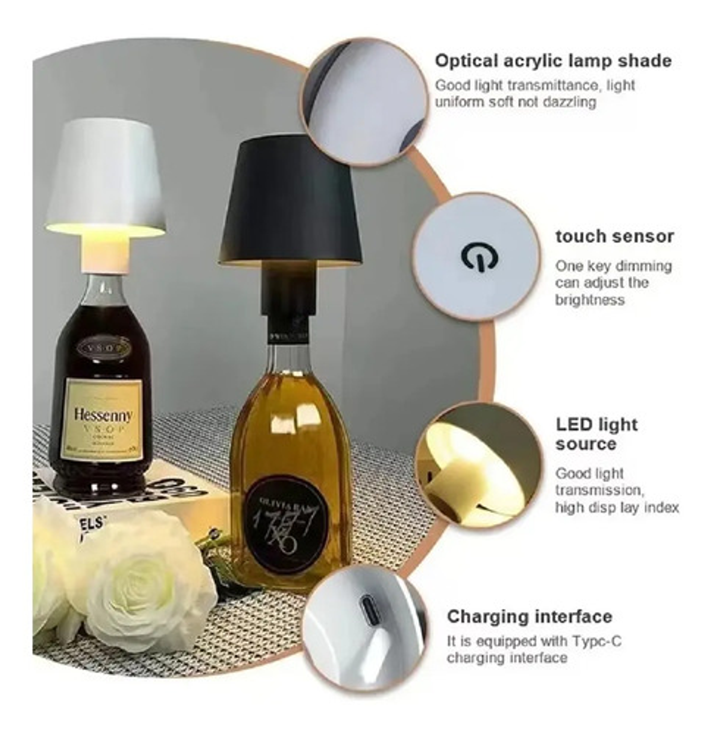 Lámpara Led Inalámbrica Para Botella De Vino Con Atenuación 4