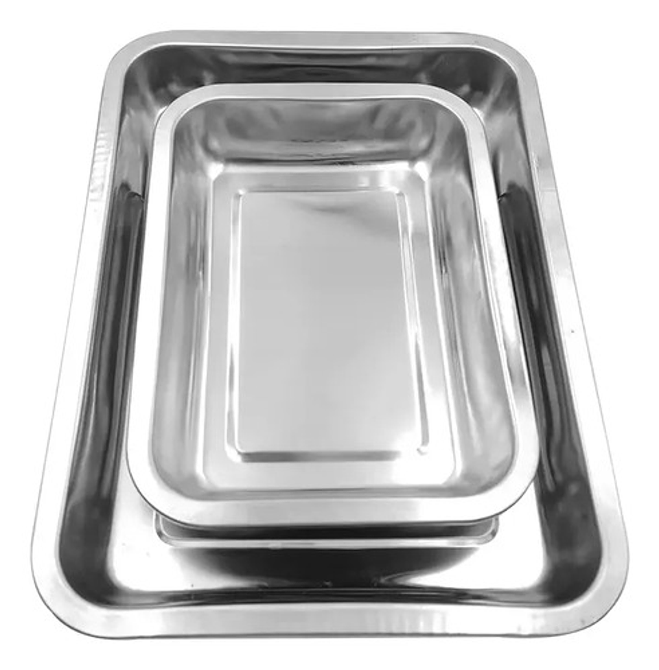 X6 Bandeja Fuente Rectangular Acero Inoxidable 32x22x4.8cm Plateado 5