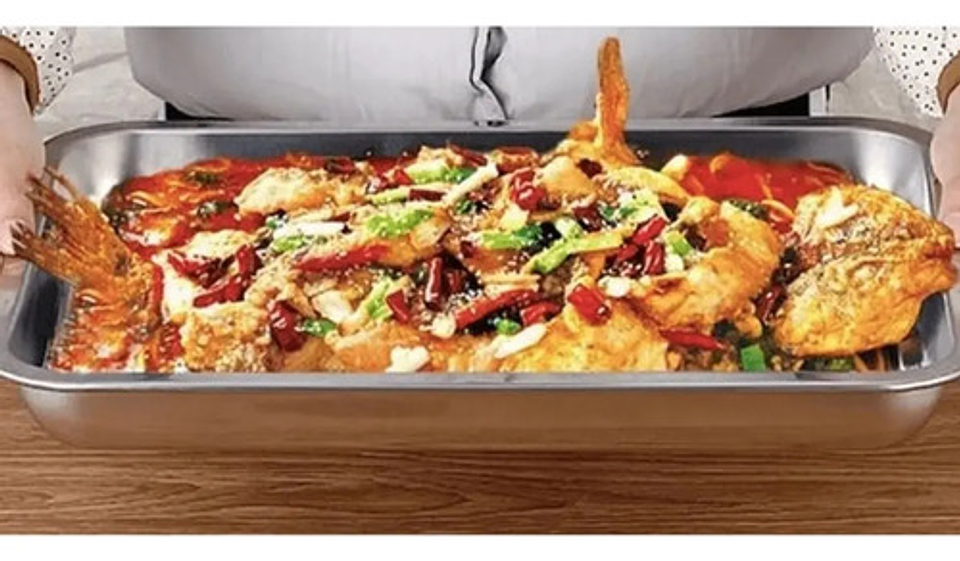 X6 Bandeja Fuente Rectangular Acero Inoxidable 32x22x4.8cm Plateado 6