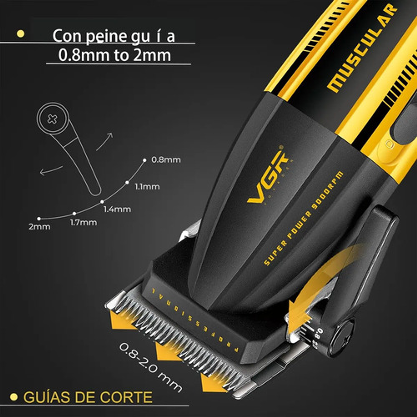 Cortadora De Pelo Profesional Thek Vgr 285 9000rpm Inalámbrica Pantalla Usb-c Negro 3