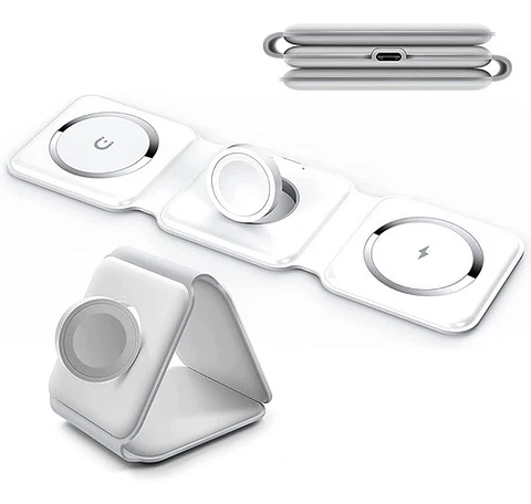 Cargador Inalámbrico Rápido 3 En 1 Vidvie Magsafe Para iPhone, Apple Watch Y AirPods Blanco