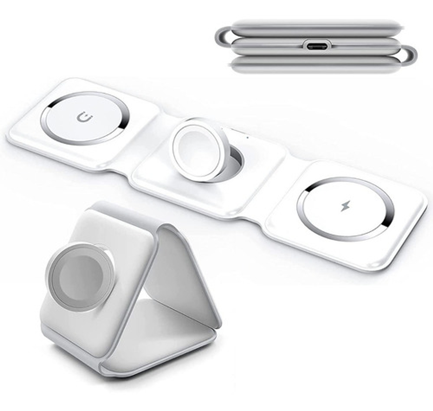 Cargador Inalámbrico Rápido 3 En 1 Vidvie Magsafe Para iPhone, Apple Watch Y AirPods Blanco 1