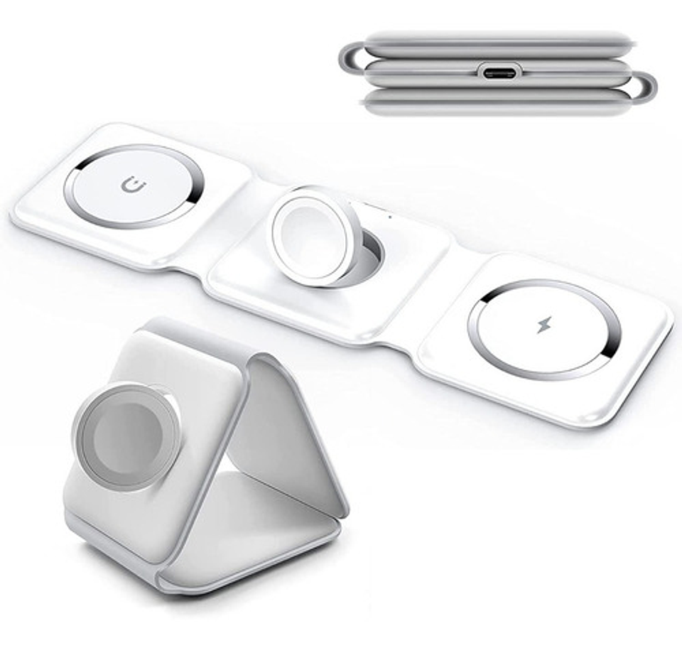 Cargador Inalámbrico Rápido 3 En 1 Vidvie Magsafe Para iPhone, Apple Watch Y AirPods Blanco 1