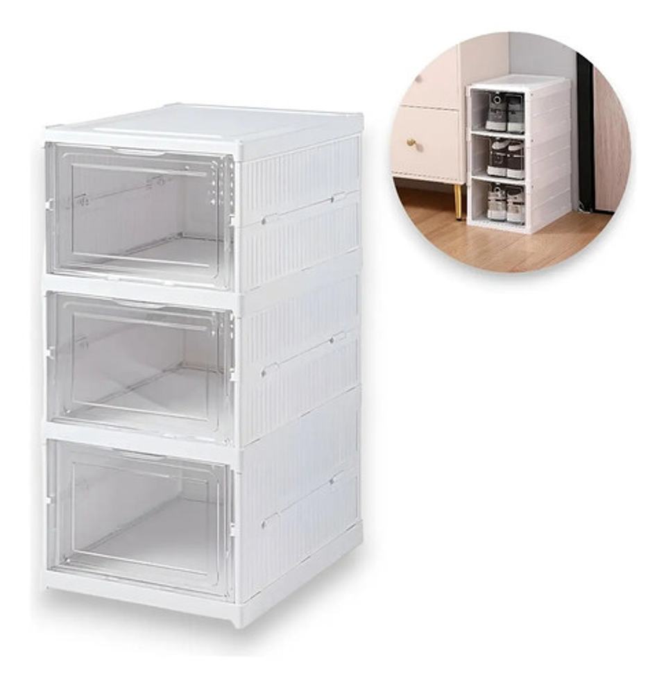 Zapatera Organizador Caja Apilable Para Zapatos 3 Niveles Blanco 1