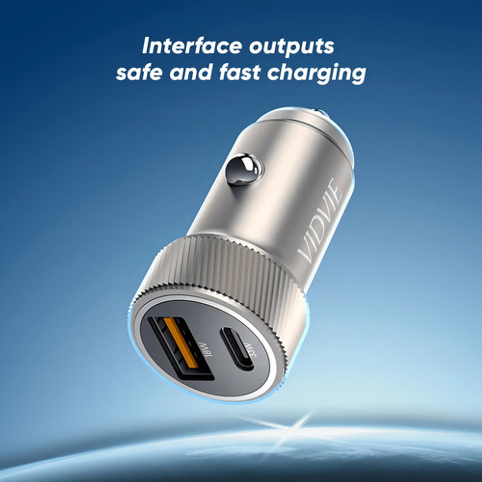 Cargador Auto Vidvie Carga Rápida 33w Con Usb-a 18w Y Tipo C 30w Gris Gris Cc542 4