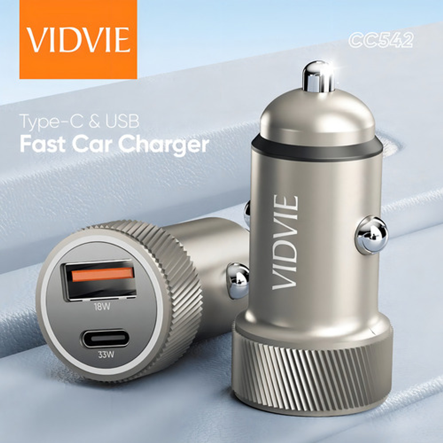 Cargador Auto Vidvie Carga Rápida 33w Con Usb-a 18w Y Tipo C 30w Gris Gris Cc542 5
