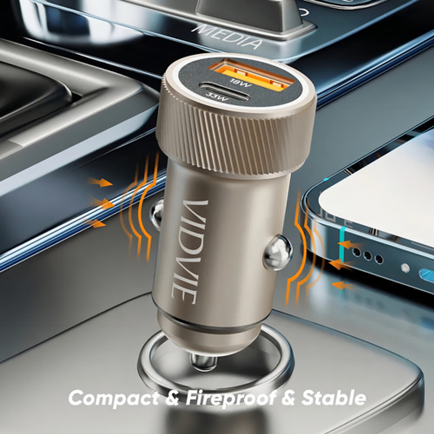 Cargador Auto Vidvie Carga Rápida 33w Con Usb-a 18w Y Tipo C 30w Gris Gris Cc542 6