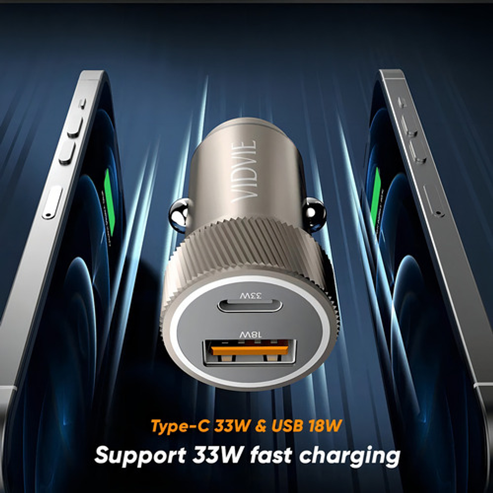 Cargador Auto Vidvie Carga Rápida 33w Con Usb-a 18w Y Tipo C 30w Gris Gris Cc542 7