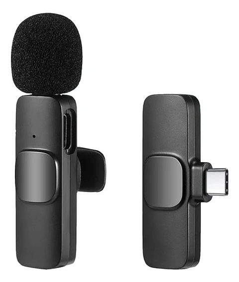 Micrófono Inalámbrico Para Android Lavalier Solapa Usb-c C Negro