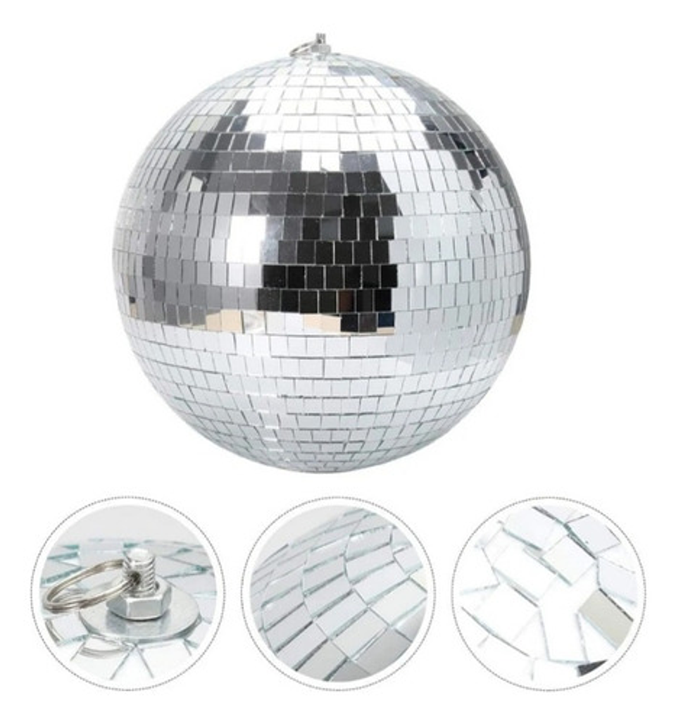 Bola Espejo 20cm Bola Disco + Base Giratoria A 220v Blanco 2