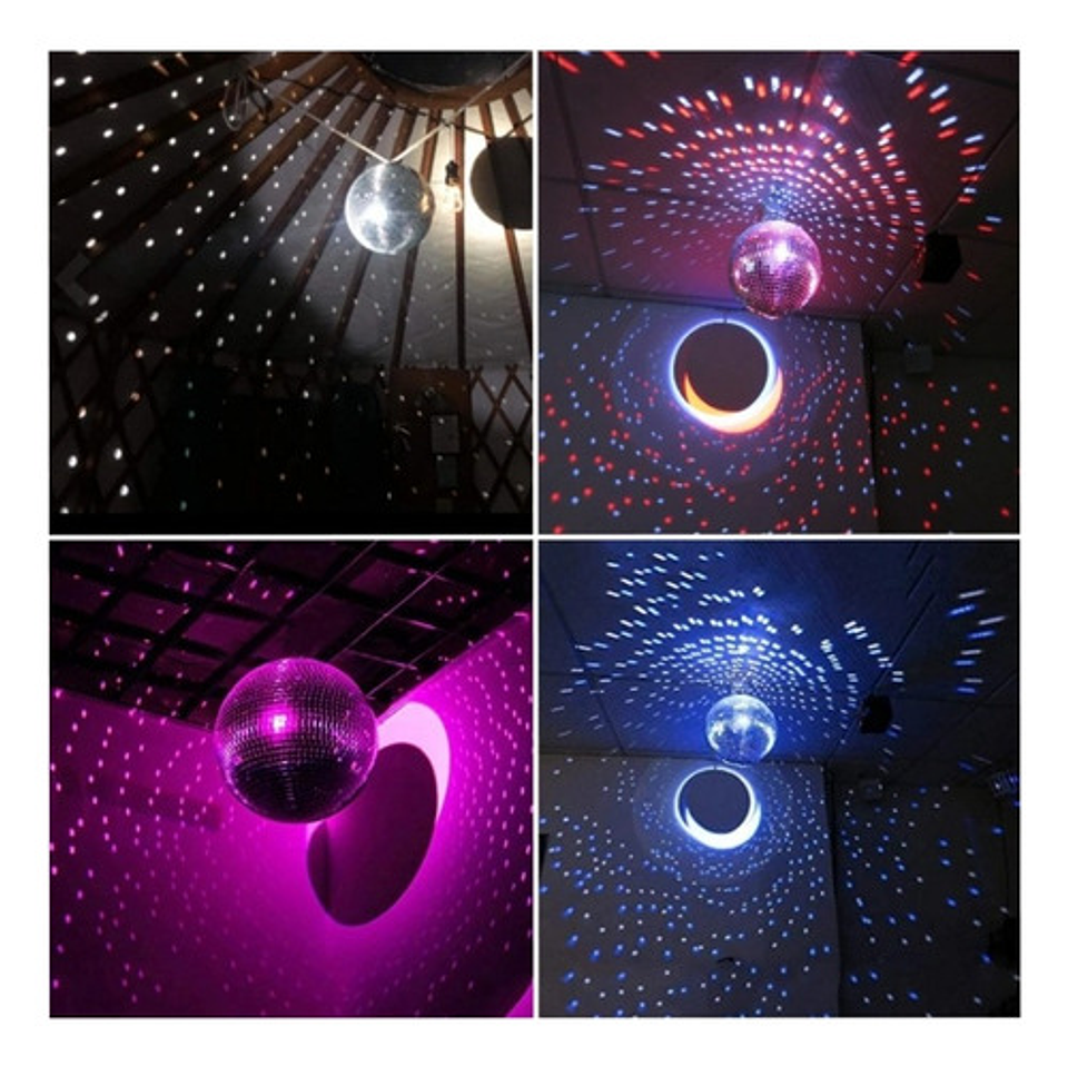 Bola Espejo 20cm Bola Disco + Base Giratoria A 220v Blanco 6