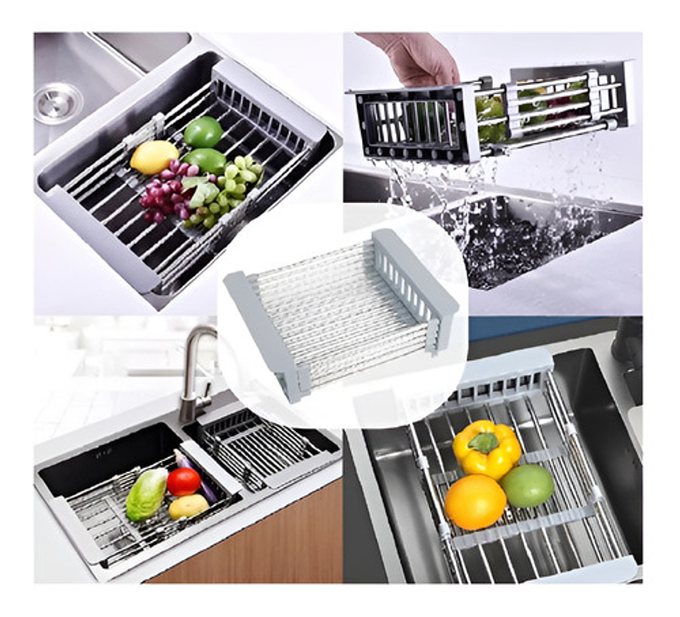 Rejilla Escurridor Para Lavaplatos Telescópica Ajustable Color Gris 2