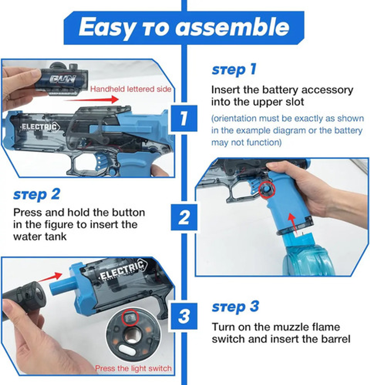 Pistola De Agua Eléctrica Alta Potencia Recargable Led 1200m 3