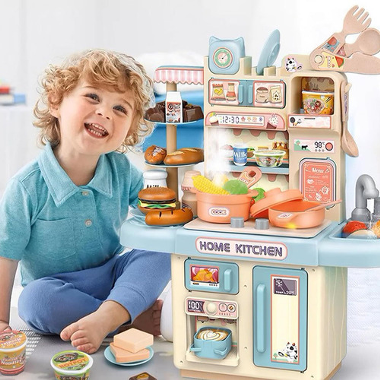 Cocina Infantil Irfora Kitchen Playset 52 Piezas Luz Sonido Turquesa 6