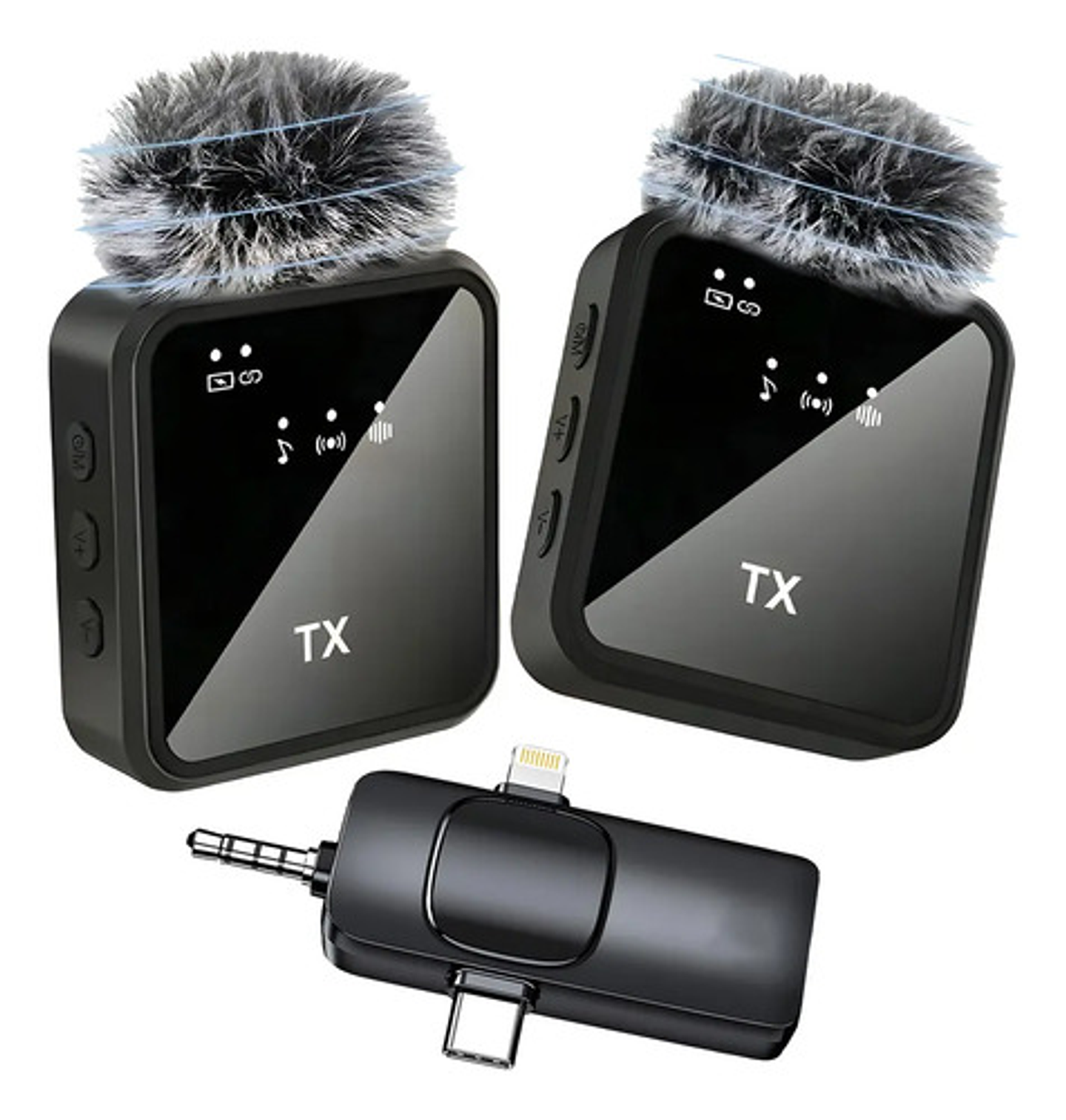 Pack 2 Microfonos Inalambrico 3 En 1 Para iPhone Android Pc Color Negro 1