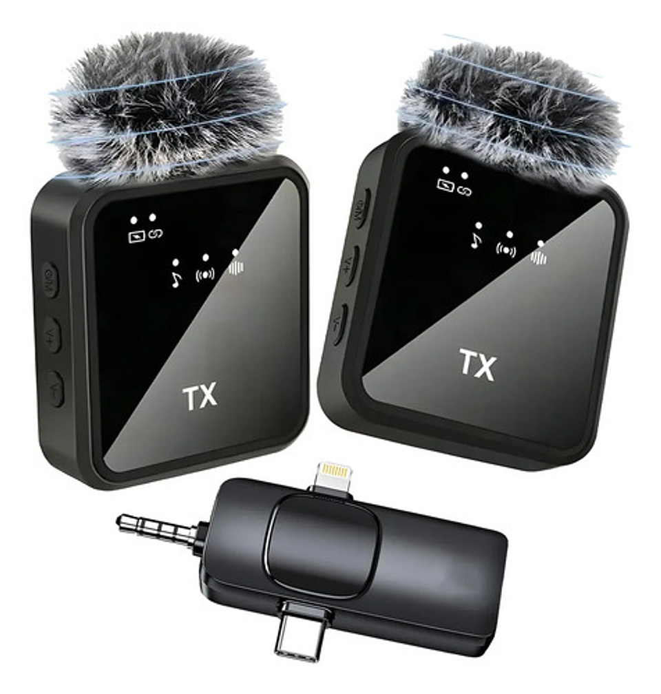 Pack 2 Microfonos Inalambrico 3 En 1 Para iPhone Android Pc Color Negro 1