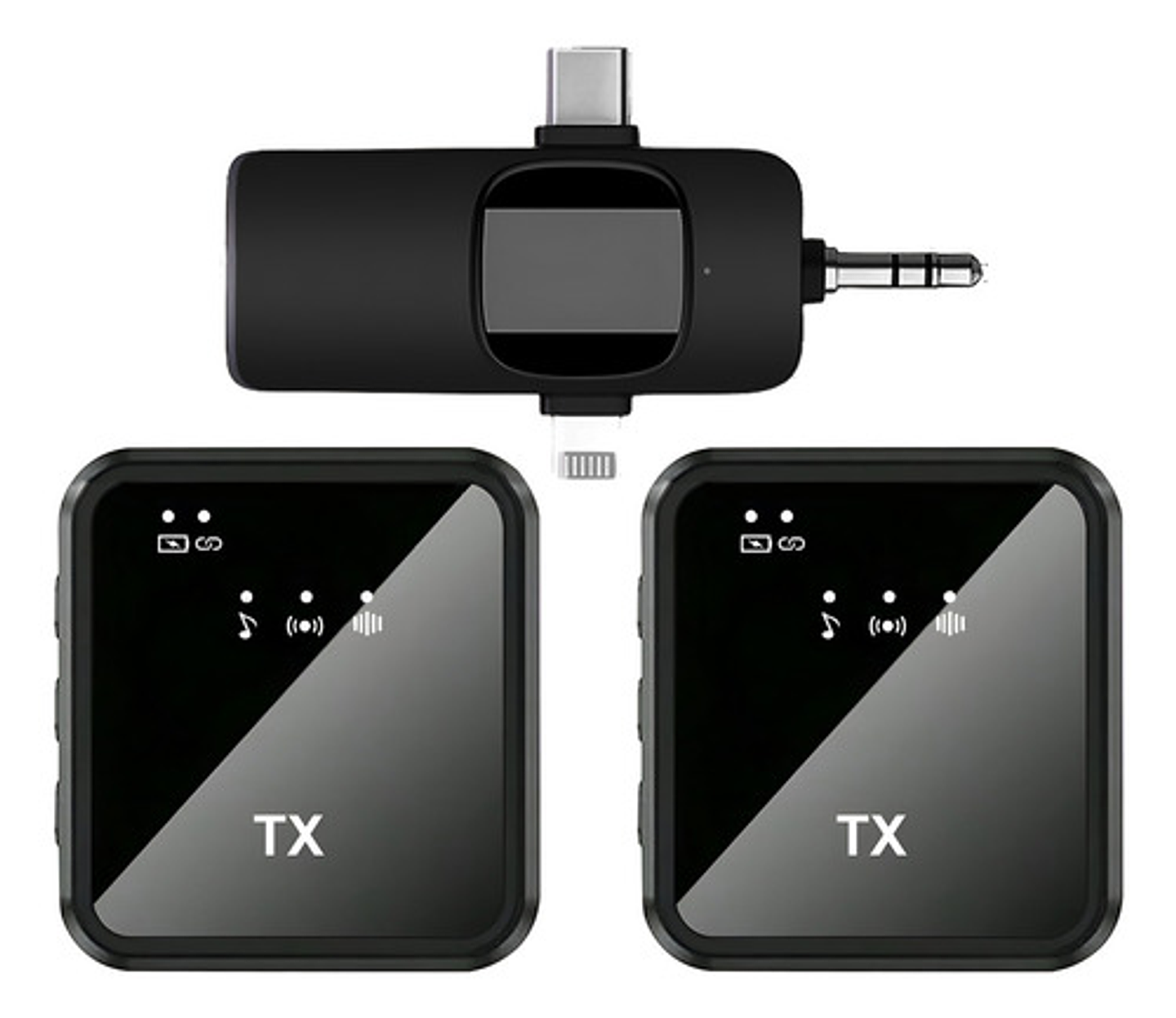 Pack 2 Microfonos Inalambrico 3 En 1 Para iPhone Android Pc Color Negro 2