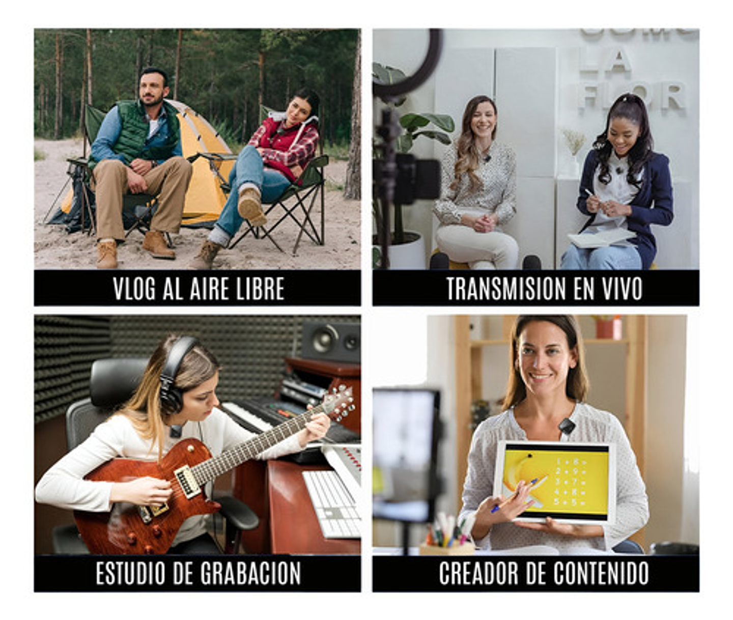 Pack 2 Microfonos Inalambrico 3 En 1 Para iPhone Android Pc Color Negro 7