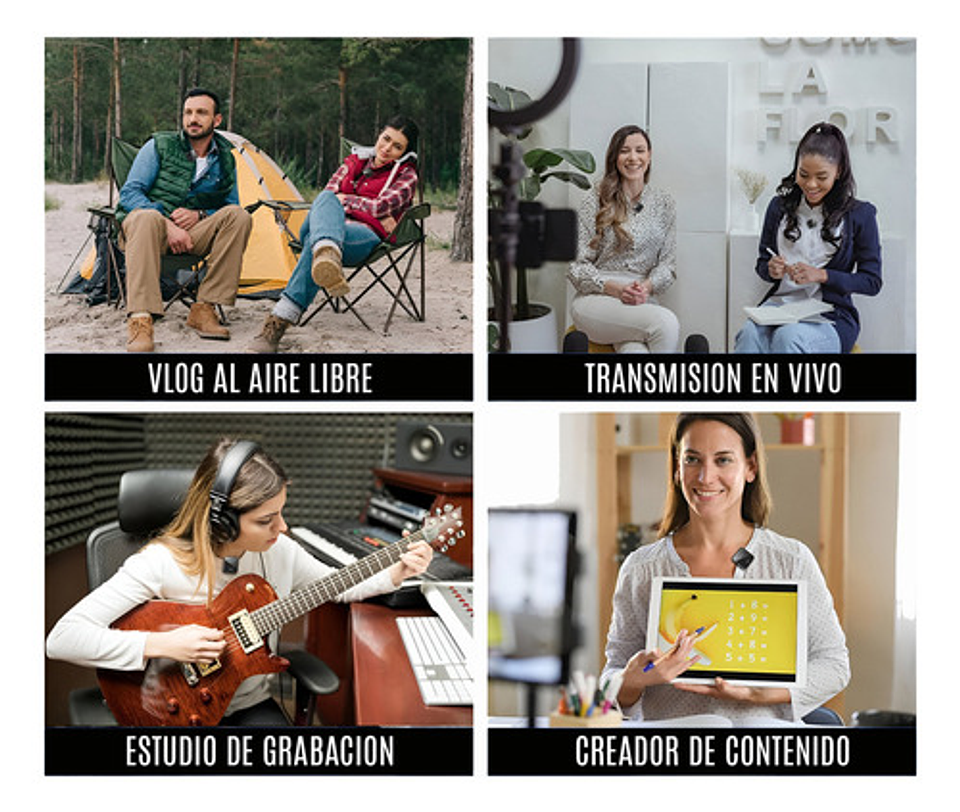 Pack 2 Microfonos Inalambrico 3 En 1 Para iPhone Android Pc Color Negro 7