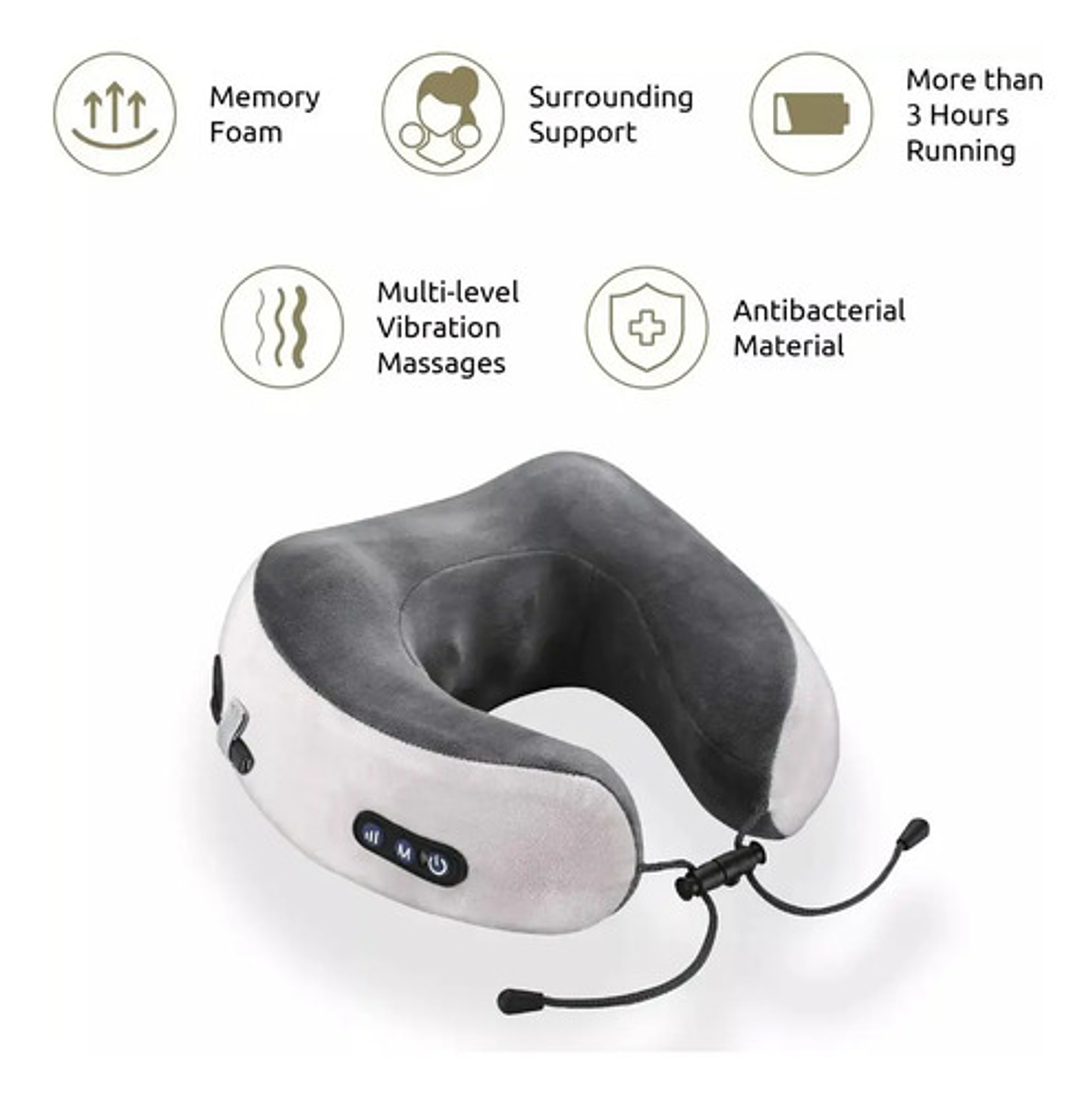 Almohada Cervical De Viaje Con Masaje Vibratorio Y Espuma Me 3