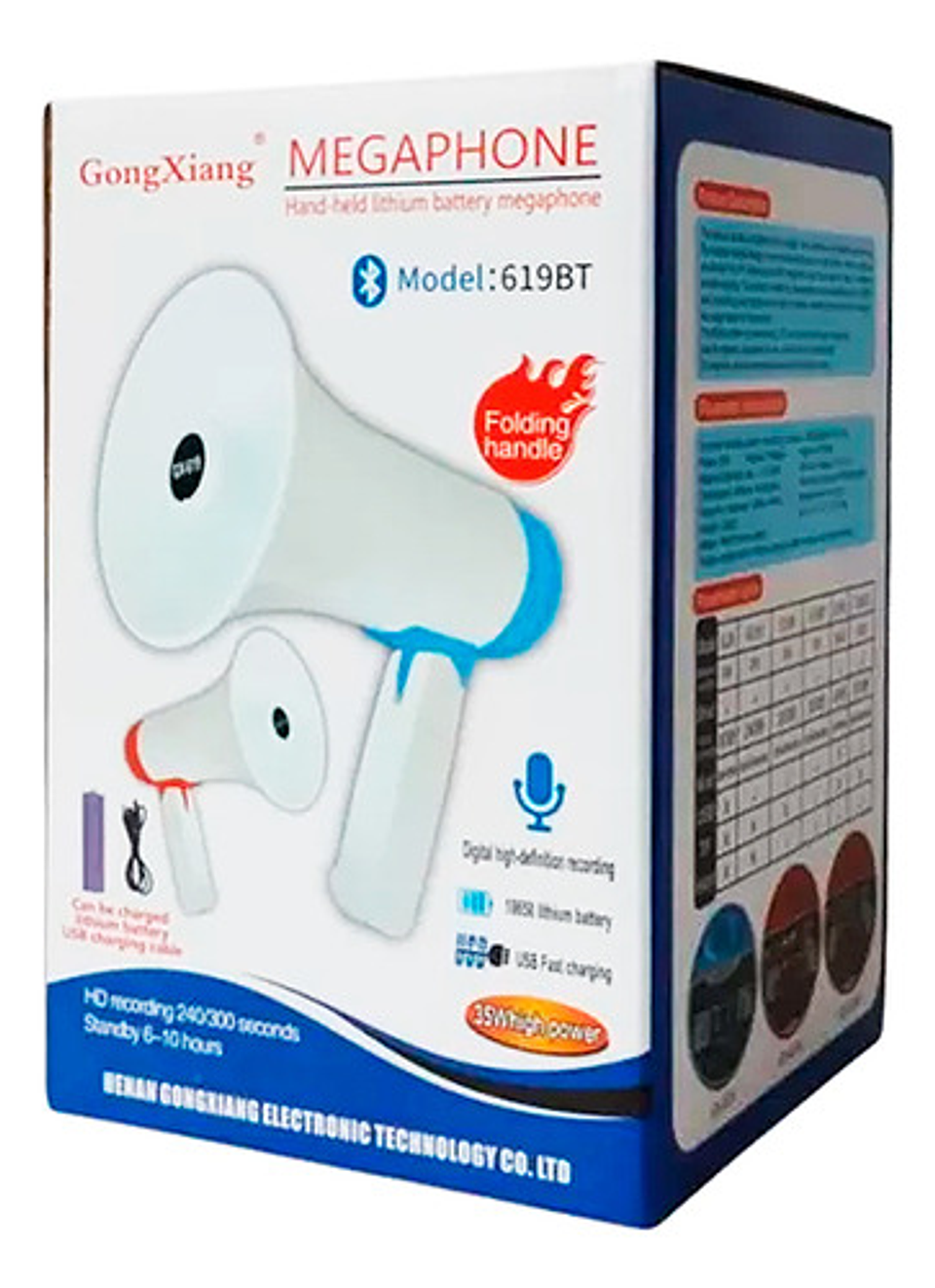 Megáfono Recargable Bluetooth 35w Usb Con Grabadora 619bt 2