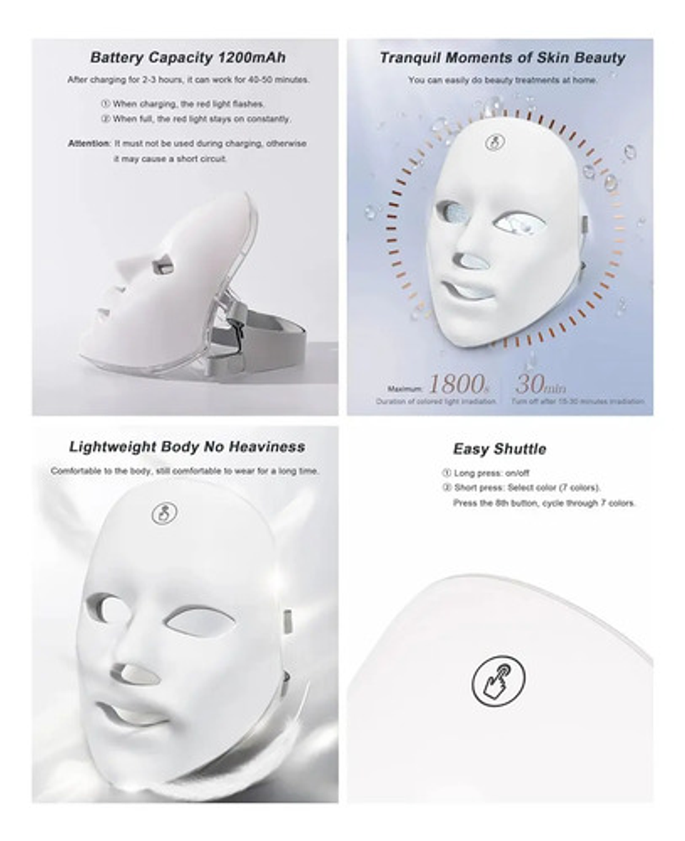 Máscara Facial Led 7 Colores Terapia Lumínica Rejuvenecedora 4