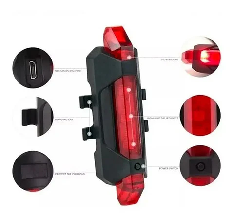 Luz Trasera Bicicleta Linterna Ciclismo Luces Led Recargable Color Rojo