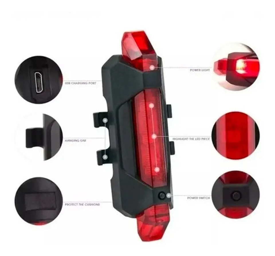 Luz Trasera Bicicleta Linterna Ciclismo Luces Led Recargable Color Rojo 1