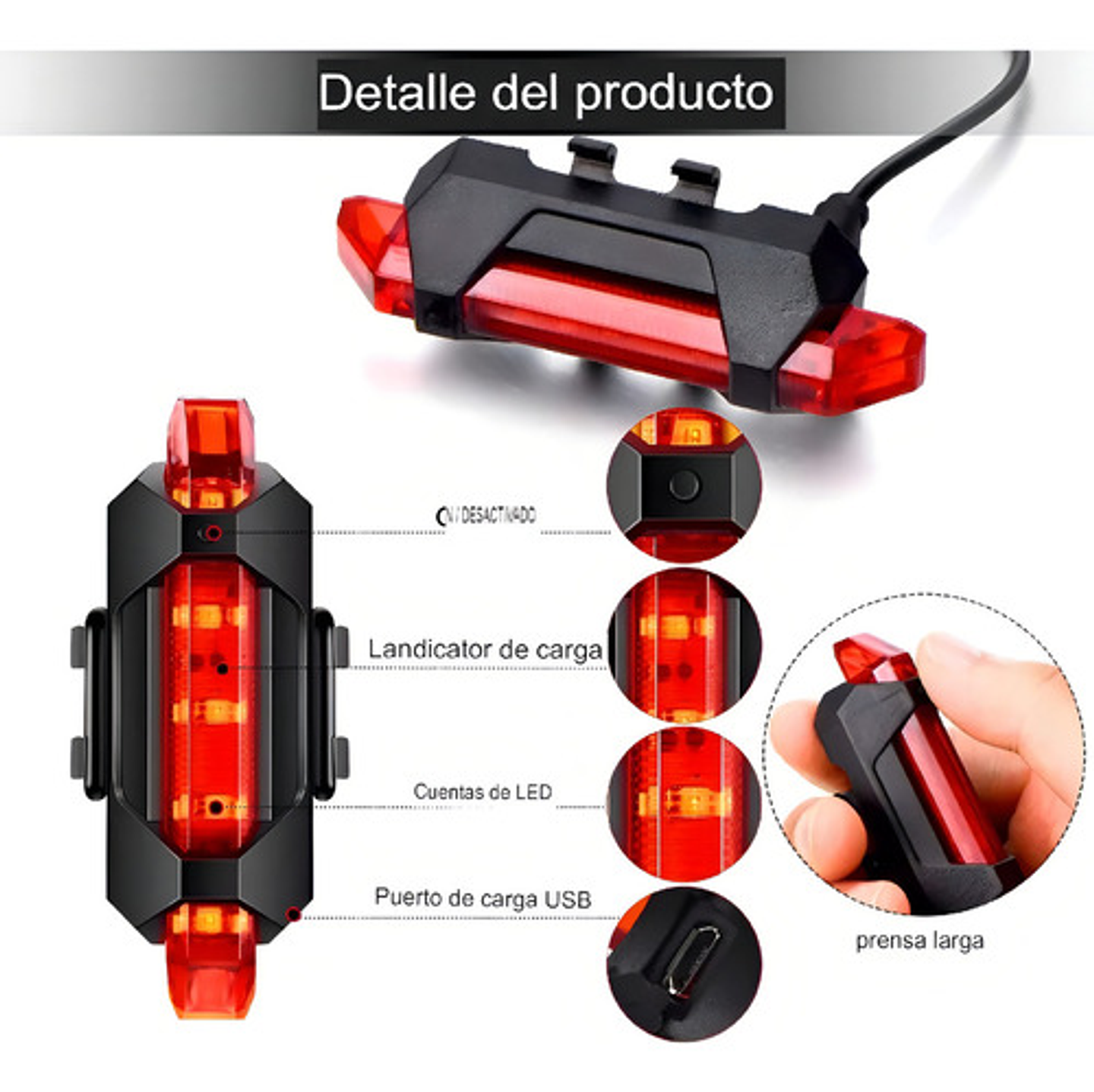 Luz Trasera Bicicleta Linterna Ciclismo Luces Led Recargable Color Rojo 9