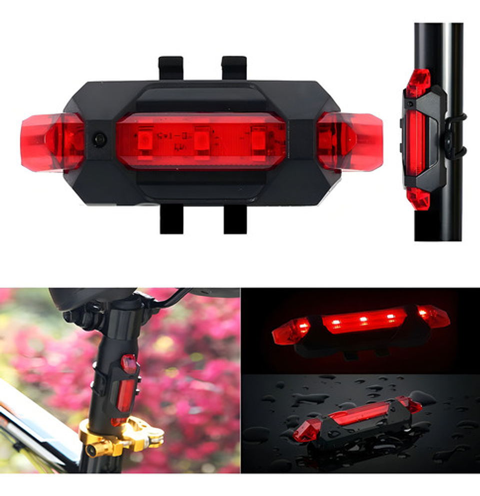 Luz Trasera Bicicleta Linterna Ciclismo Luces Led Recargable Color Rojo 12