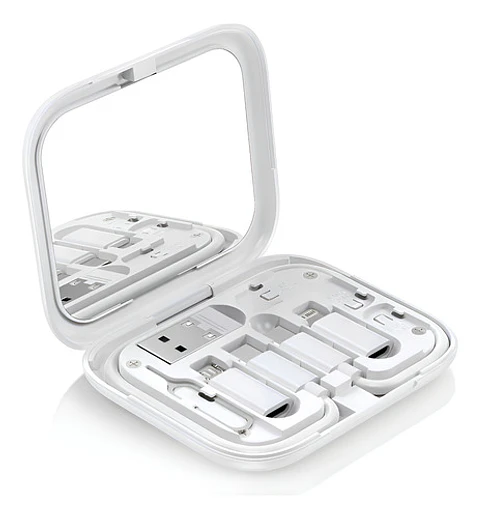 Cable Usb Tipo C Thek 4 En 1 Blanco Con Estuche Y Espejo Integrado 60w