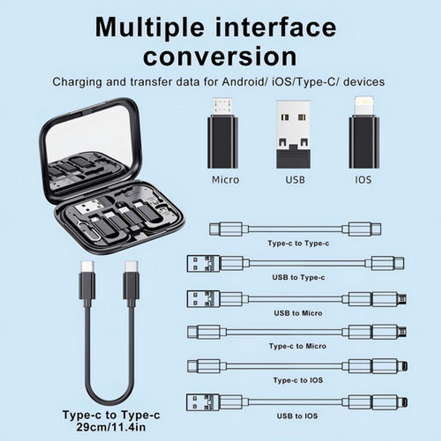 Cable Usb Tipo C Thek 4 En 1 Blanco Con Estuche Y Espejo Integrado 60w 3