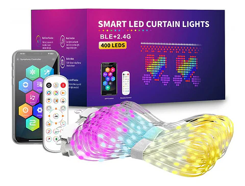 Cortina Led Inteligente 400 Luces Rgb 2x2m Control Remoto Ap Multicolor