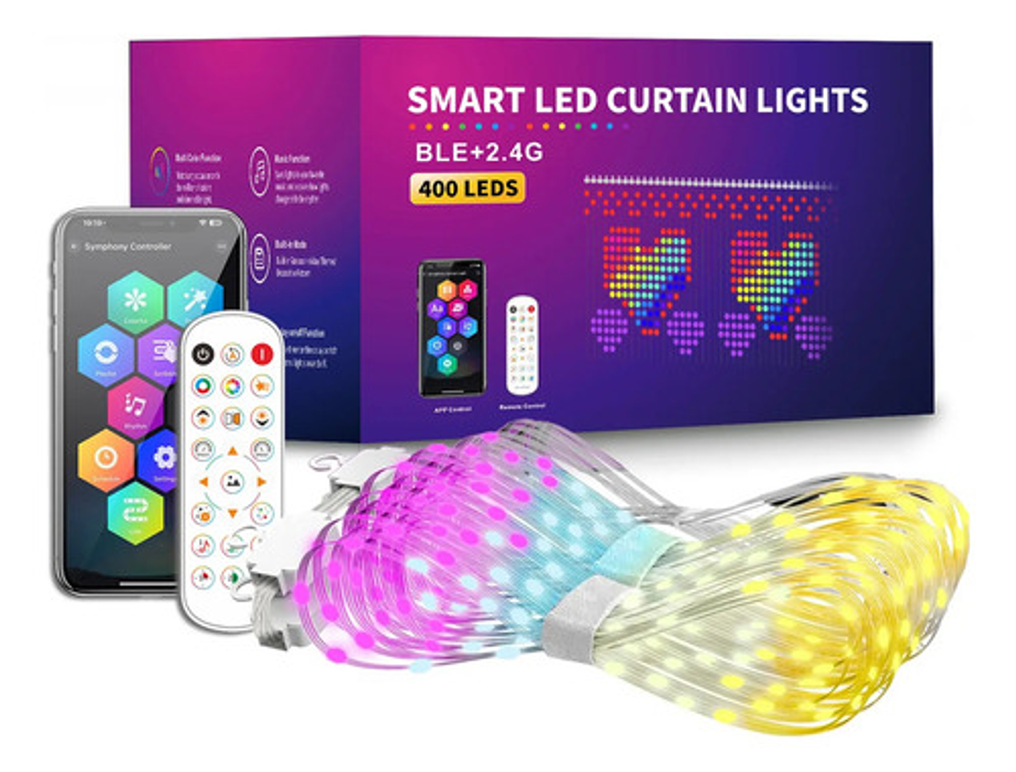 Cortina Led Inteligente 400 Luces Rgb 2x2m Control Remoto Ap Multicolor 1