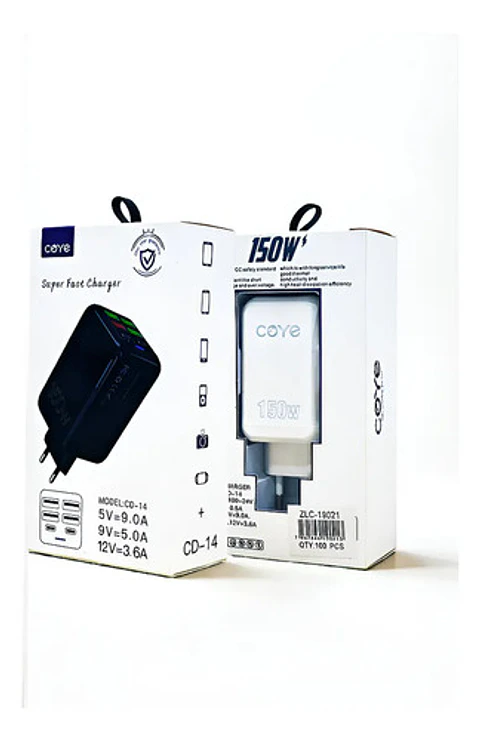 Cargador Rápido 150w Thek 4 Usb 2 Tipo C Universal Modelo Cd-14 Blanco