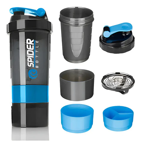 Shaker Proteina Botella Fitness Mezclador Batidos Color Negro