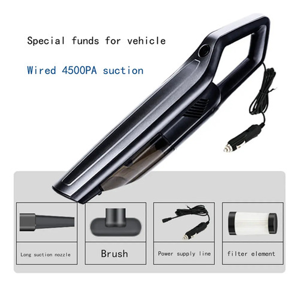 Aspiradora Auto 12v Con Cable 4500pa Potente Y Compacta 8