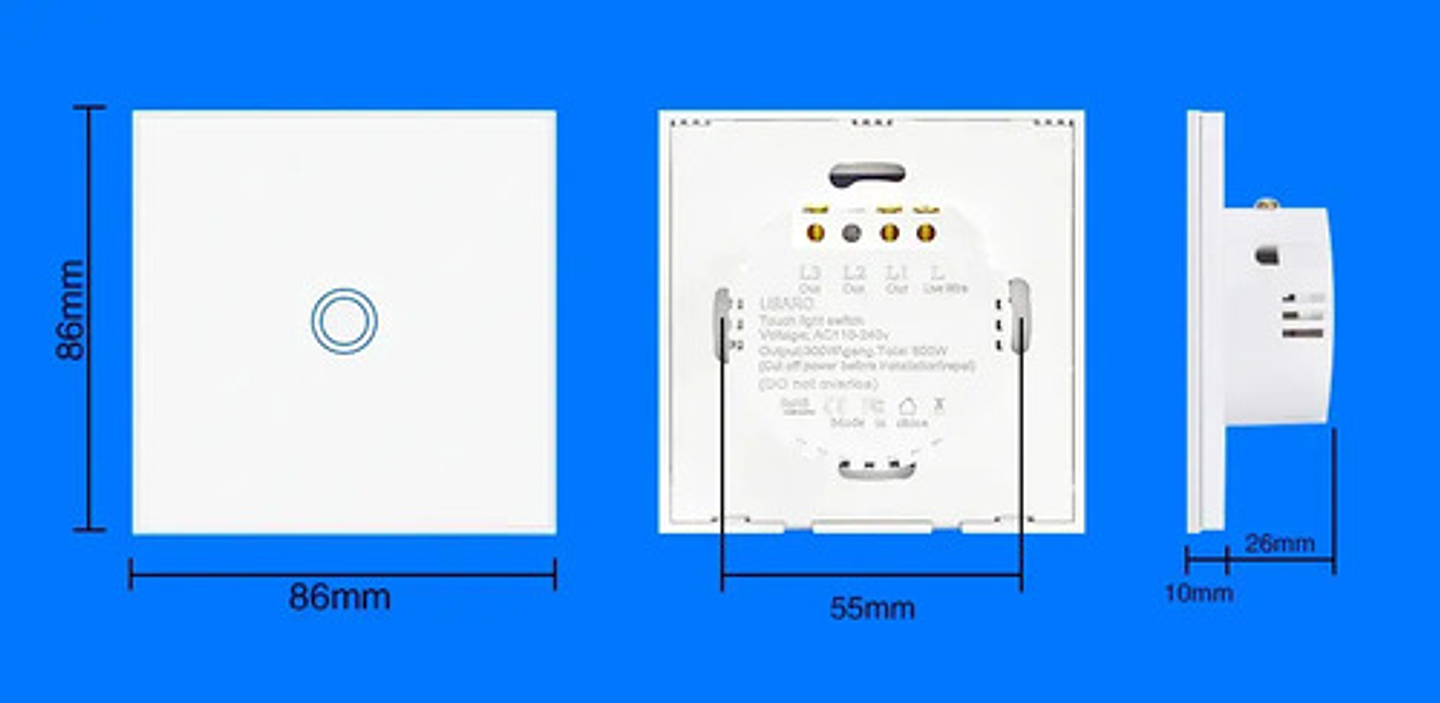 Interruptor Táctil Vidrio Templado 3 Botones Negro 3