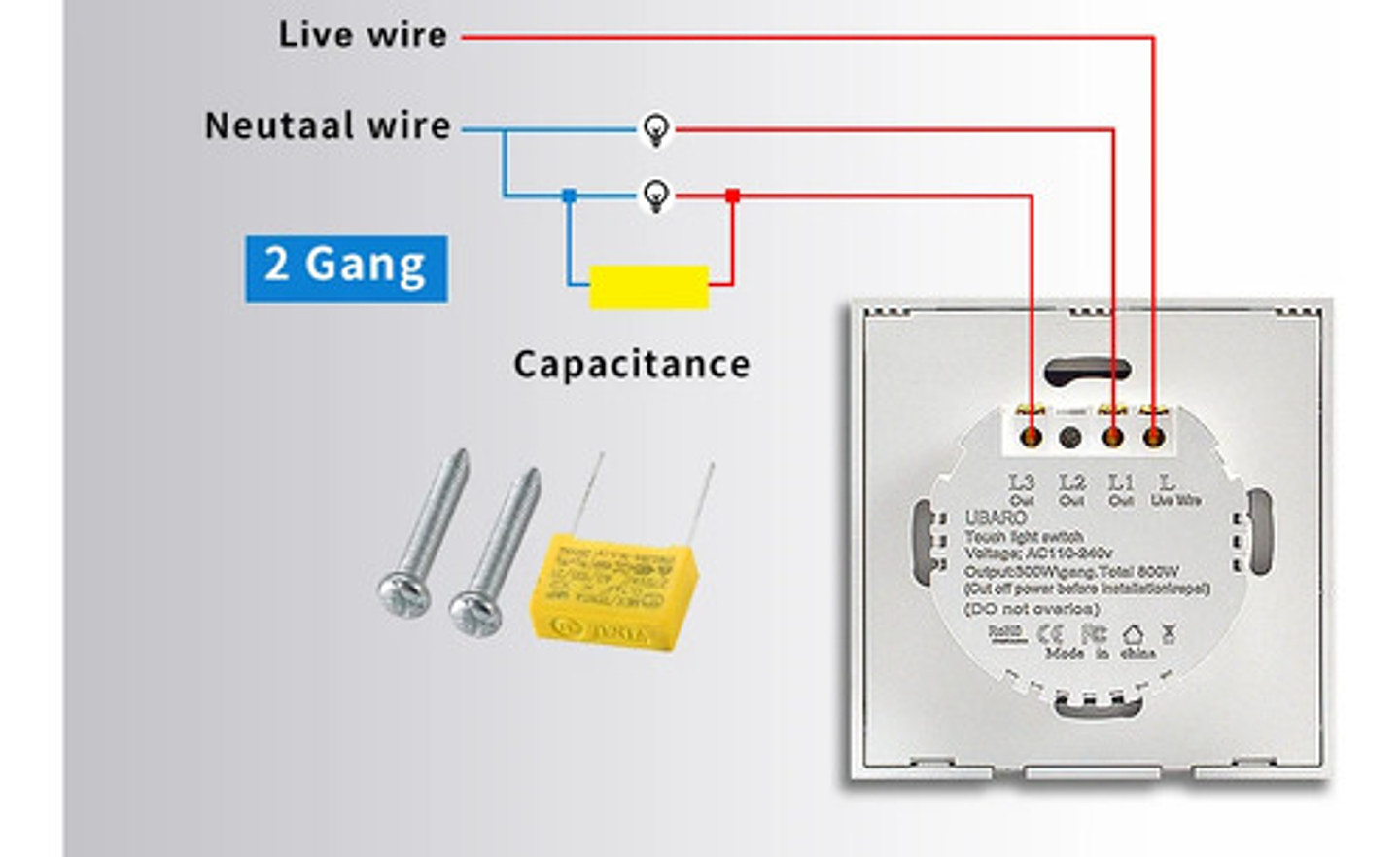 Interruptor Táctil Vidrio Templado 3 Botones Negro 4