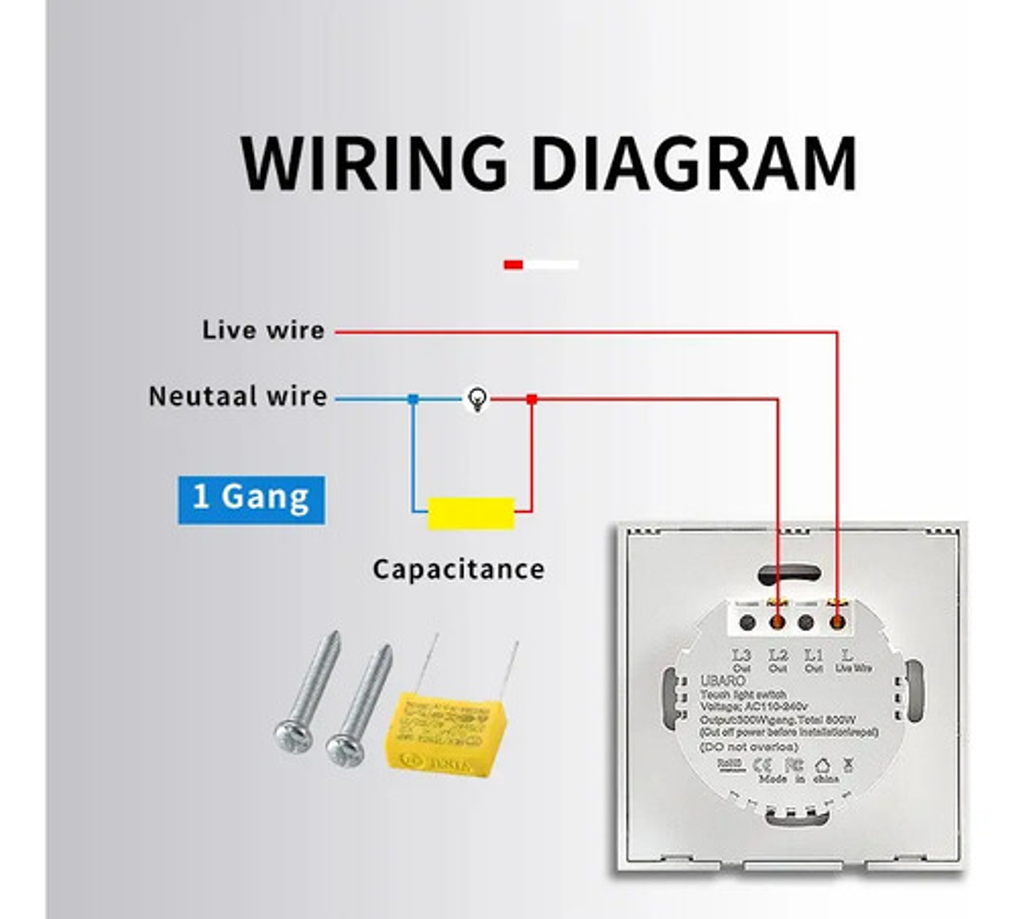 Interruptor Táctil Vidrio Templado 3 Botones Negro 6