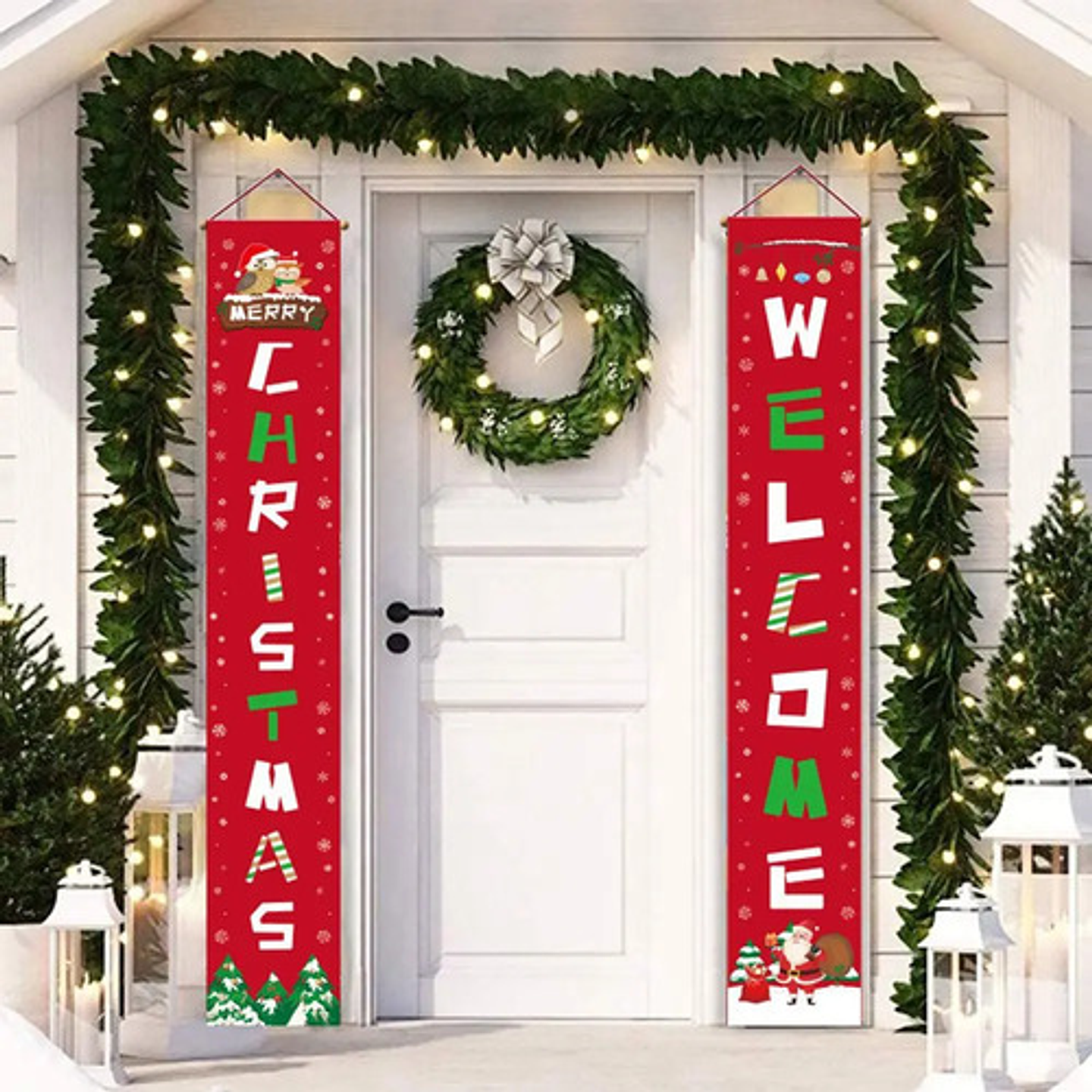 Banderines Navideños De Tela 180x30cm Par Decoración Puerta 3