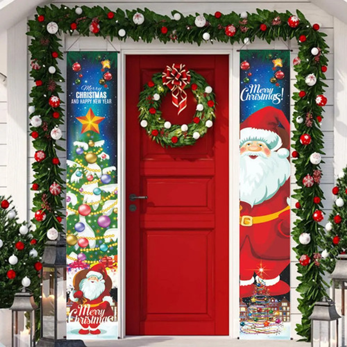 Banderines Navideños De Tela 180x30cm Par Decoración Puerta 5