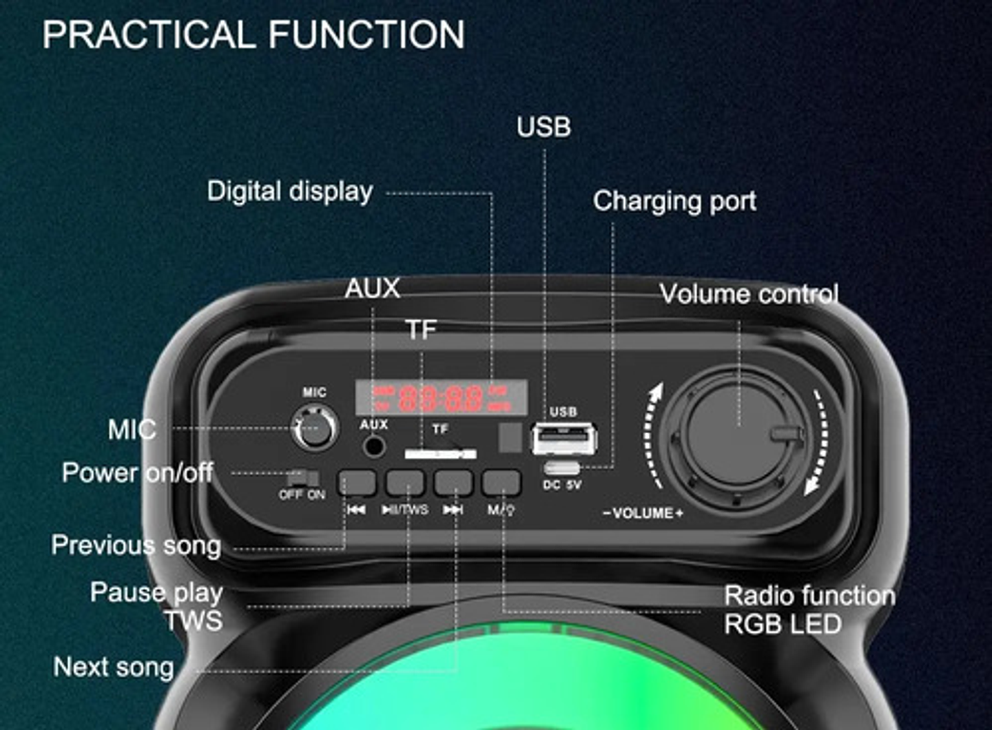 Parlante Bluetooth Portátil Zqs4270m Luces Led Micrófono 4
