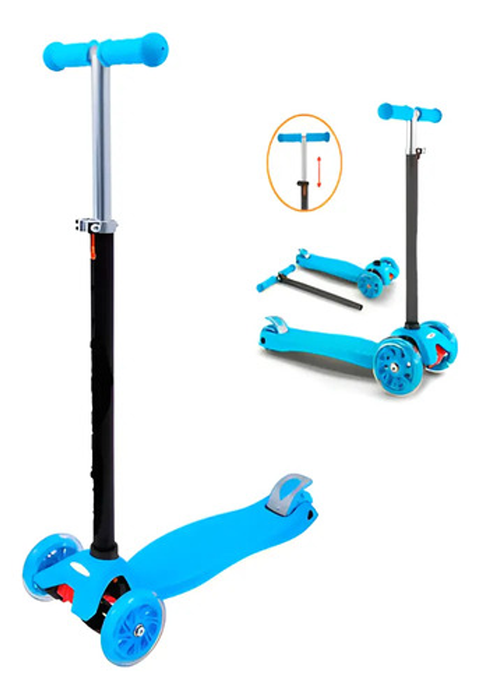 Scooter Infantil 3 Ruedas Ajustable Con Luces Reforzado Azul Claro 1