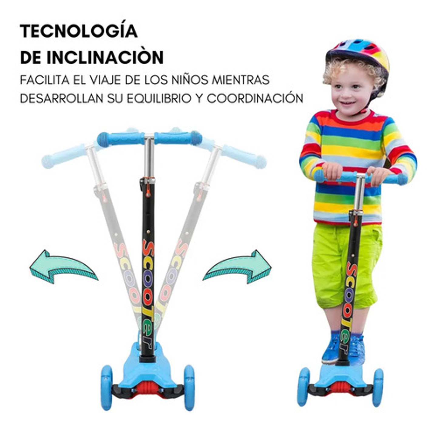 Scooter Infantil 3 Ruedas Ajustable Con Luces Reforzado Azul Claro 7
