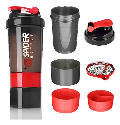 Shaker Proteina Botella Fitness Mezclador Batidos Color Negro