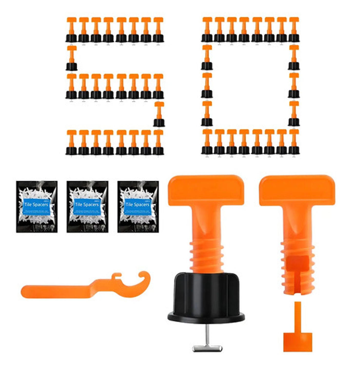 Niveladores Cerámica Reutilizables Thek 50 Piezas Con Llave Plástica Naranja 2