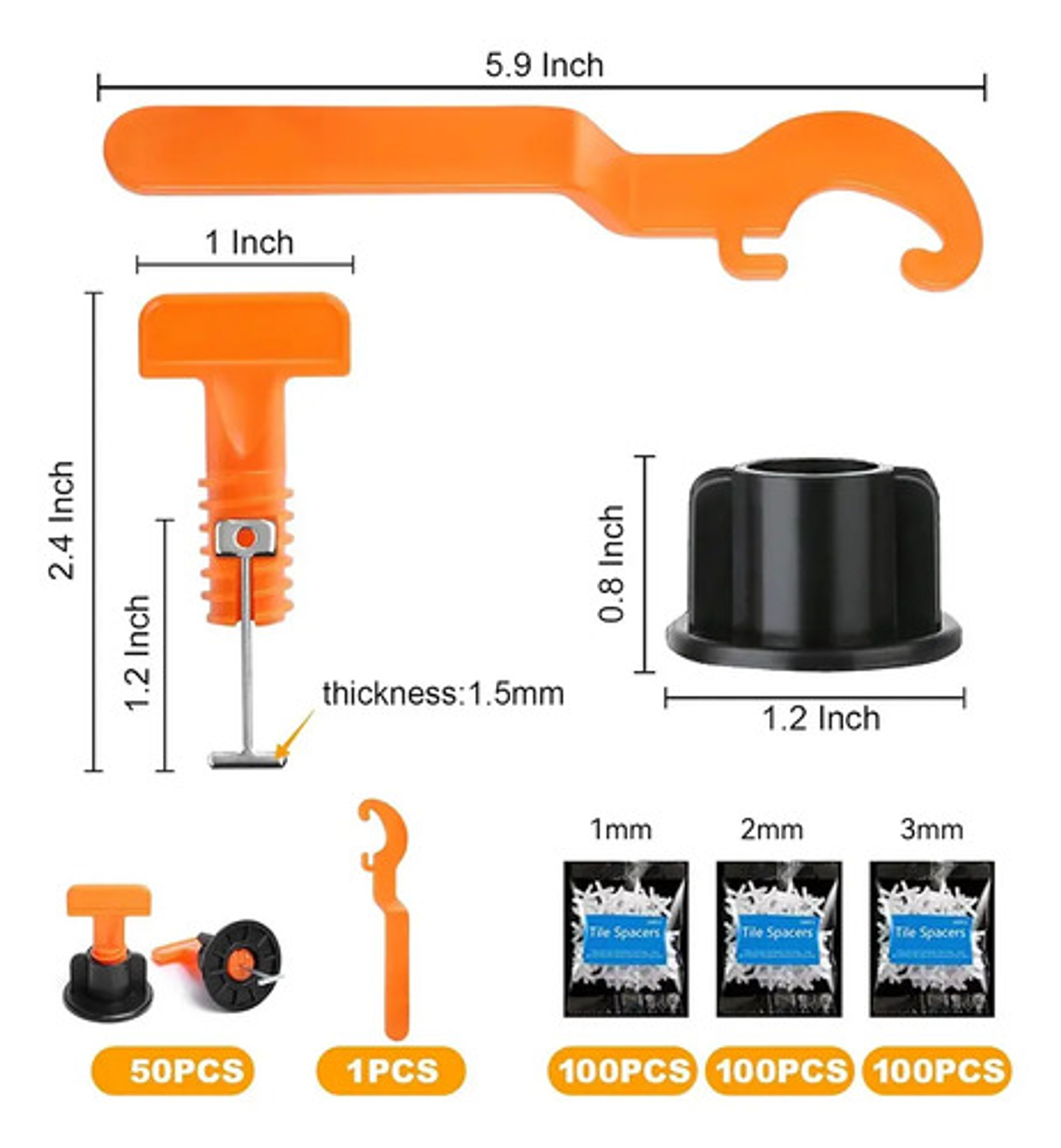 Niveladores Cerámica Reutilizables Thek 50 Piezas Con Llave Plástica Naranja 3