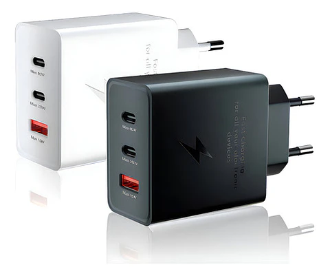 Cargador Carga Super Rápida 65w Usb C + Usb + Negro